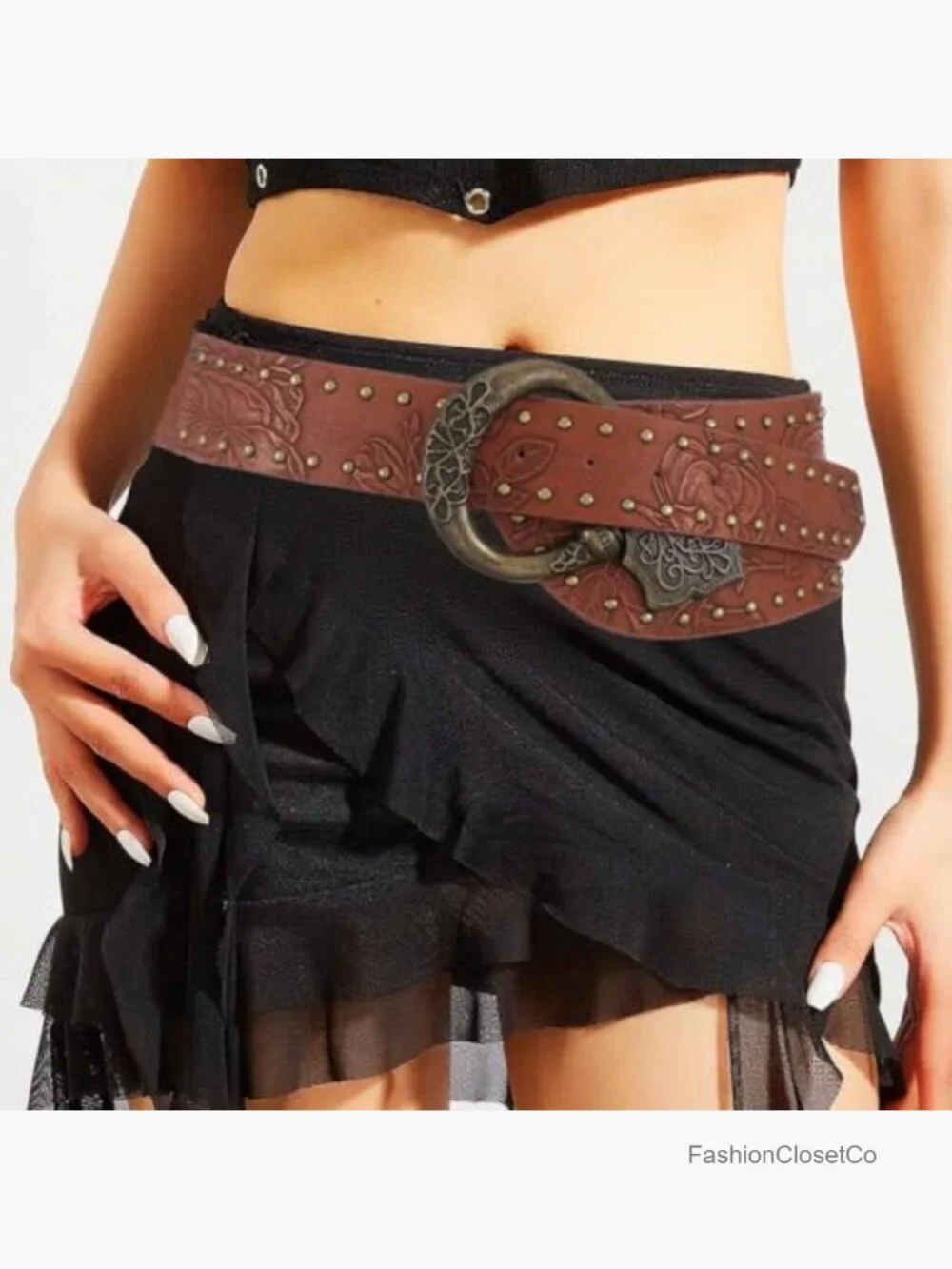 Wide Boho Belt Brown Chunky Western Vintage Floral Belt Accessories for Women
